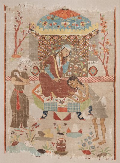 Arazzo di seta che raffigura la storia di Leila e Majnun da Unbekannt Unbekannt